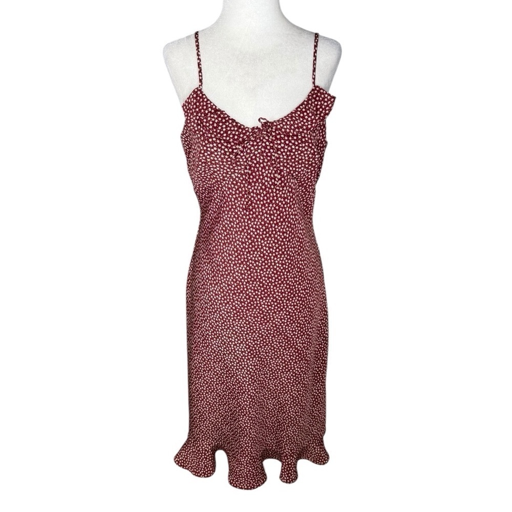 Vintage 90’s Red and White Tiered Ruffled Midi Dress ditzy floral sz 9/10